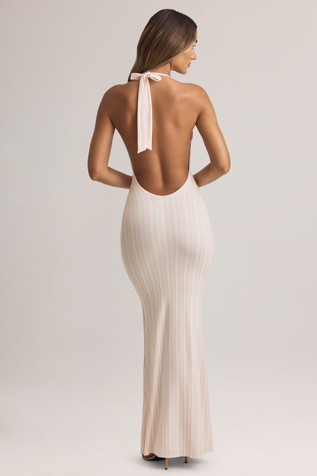 Chic Modal Halterneck Maxi Dress in Stripe Print