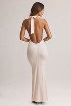 Chic Modal Halterneck Maxi Dress in Stripe Print