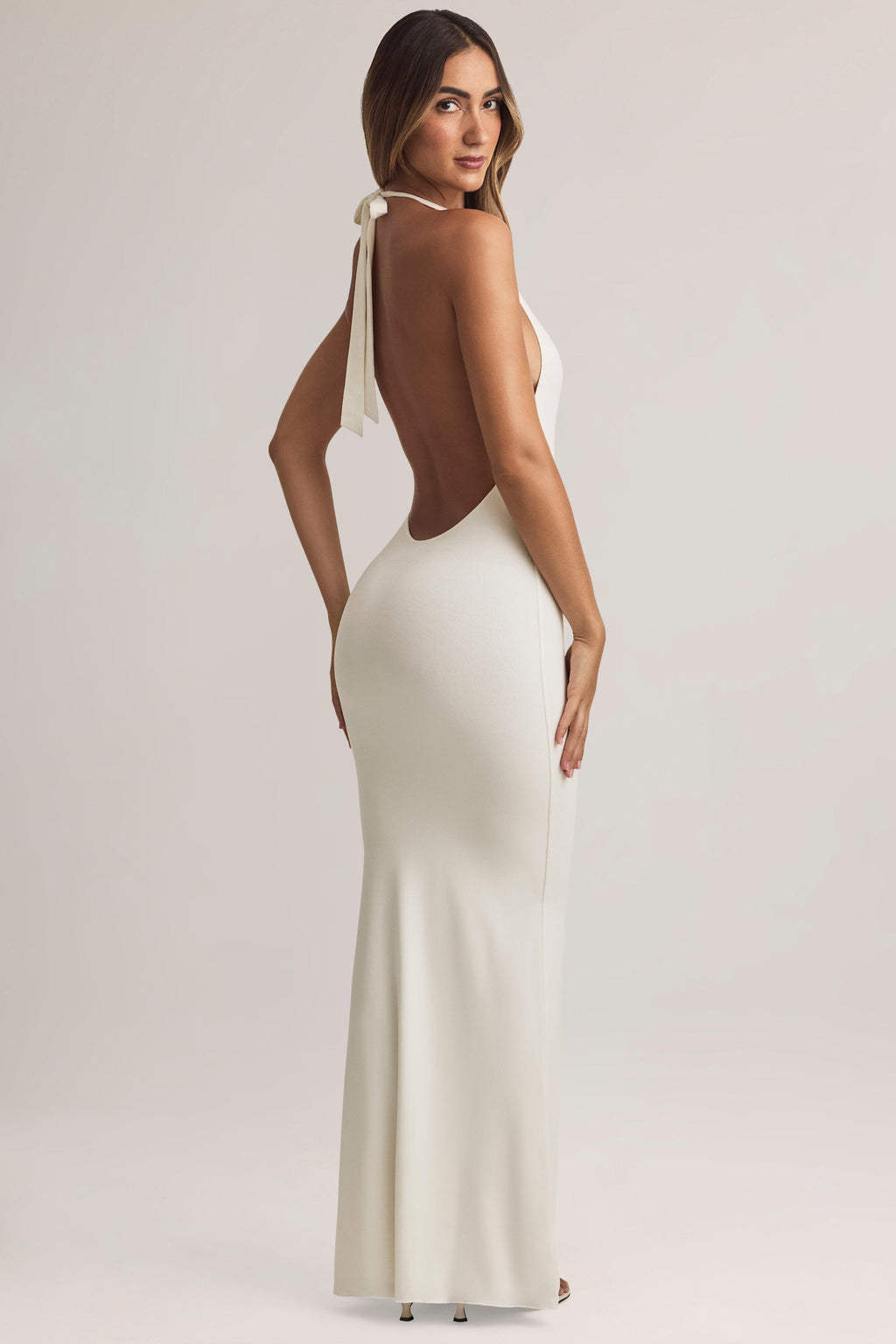 Chic Modal Halterneck Maxi Dress in White