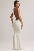 Chic Modal Halterneck Maxi Dress in White