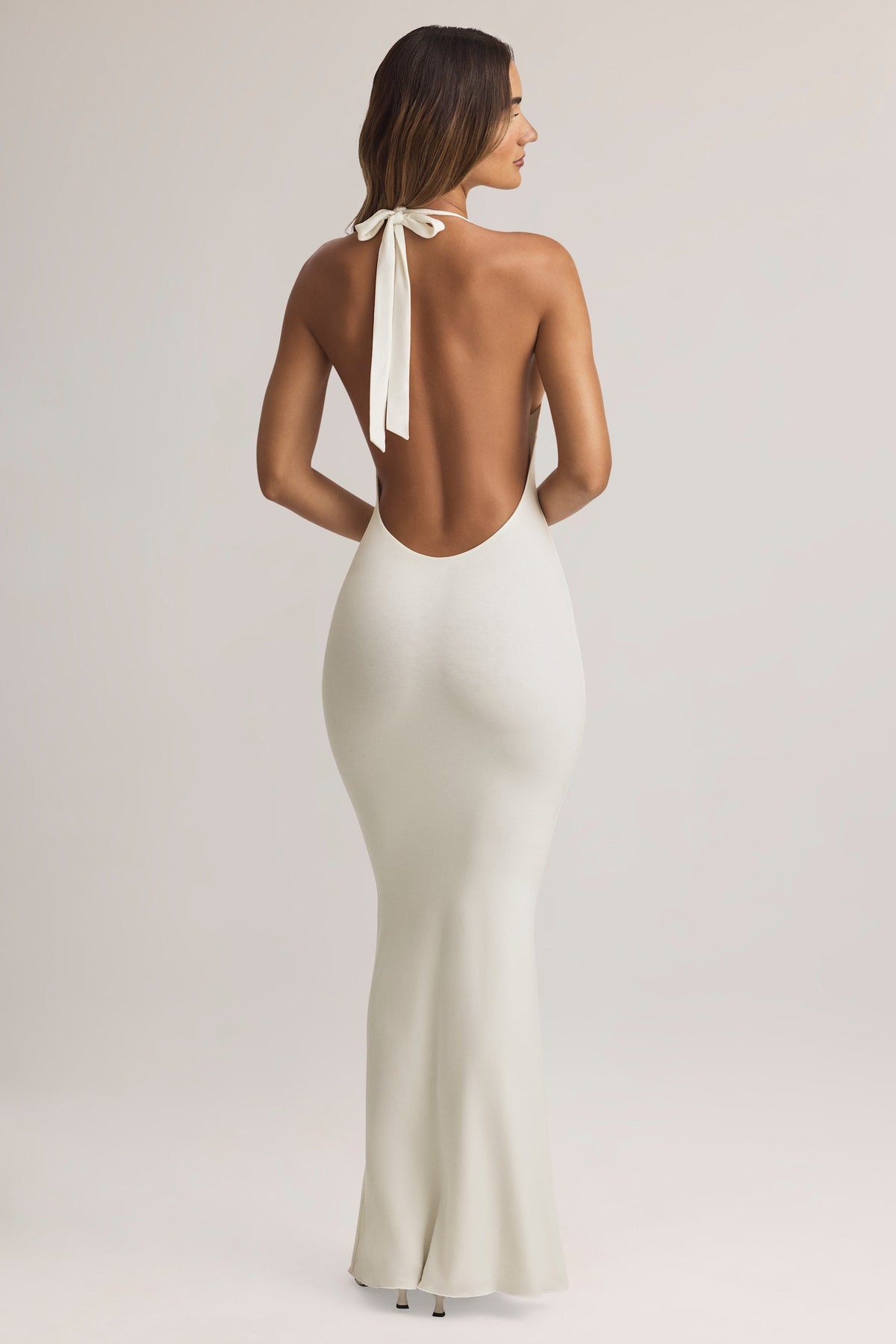 Chic Modal Halterneck Maxi Dress in White