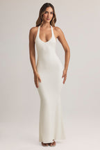 Chic Modal Halterneck Maxi Dress in White