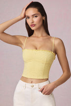 Chic Modal Broderie Anglaise Camisole Top in Lemon Yellow