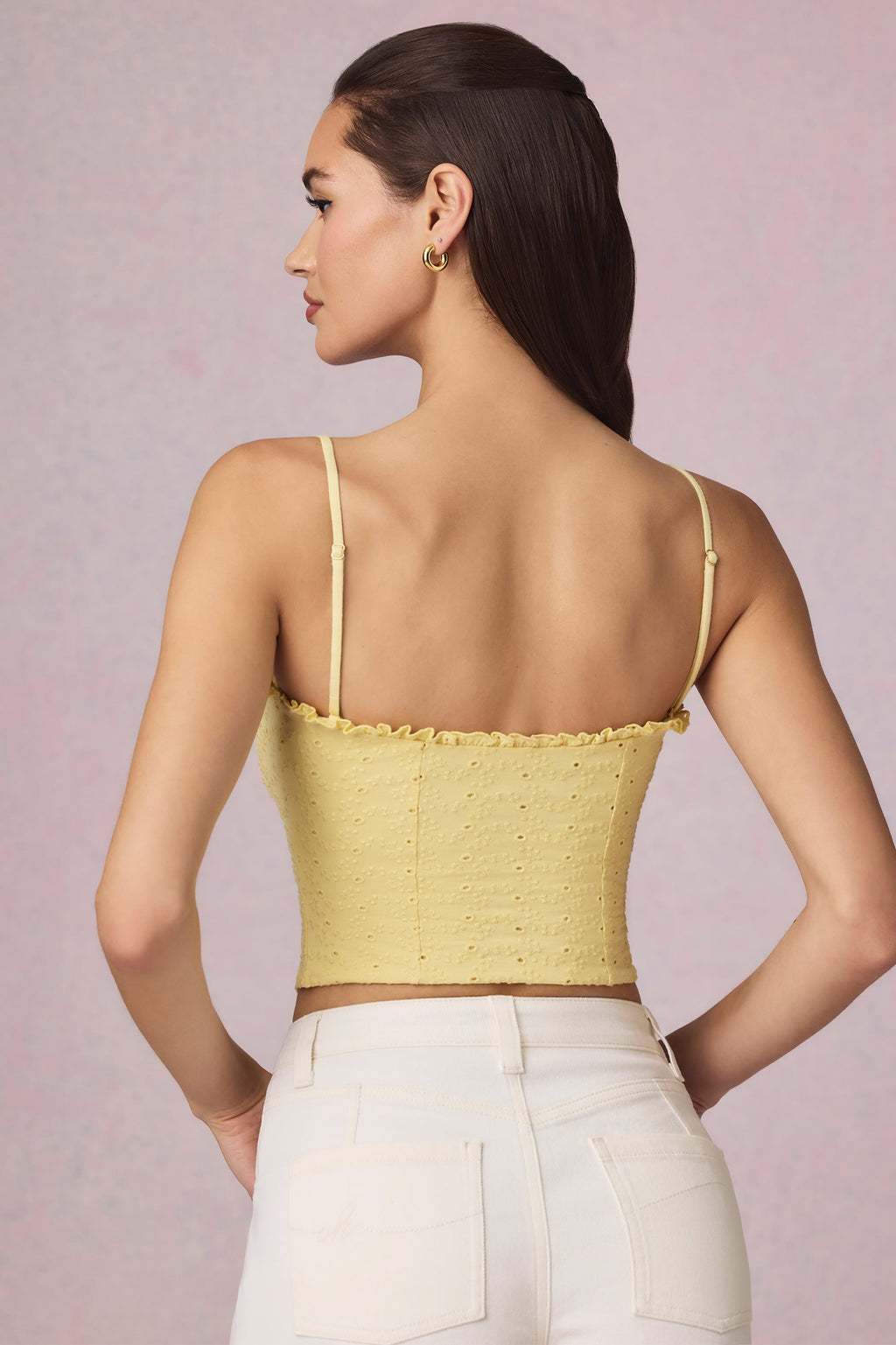 Chic Modal Broderie Anglaise Camisole Top in Lemon Yellow
