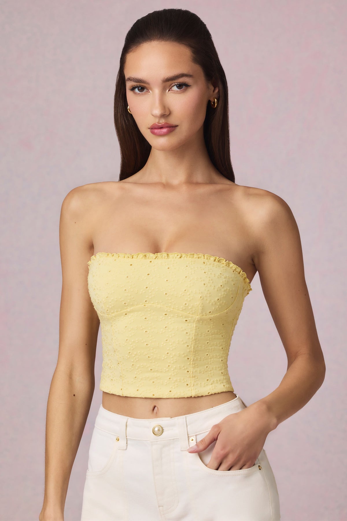 Chic Modal Broderie Anglaise Camisole Top in Lemon Yellow