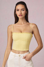 Chic Modal Broderie Anglaise Camisole Top in Lemon Yellow