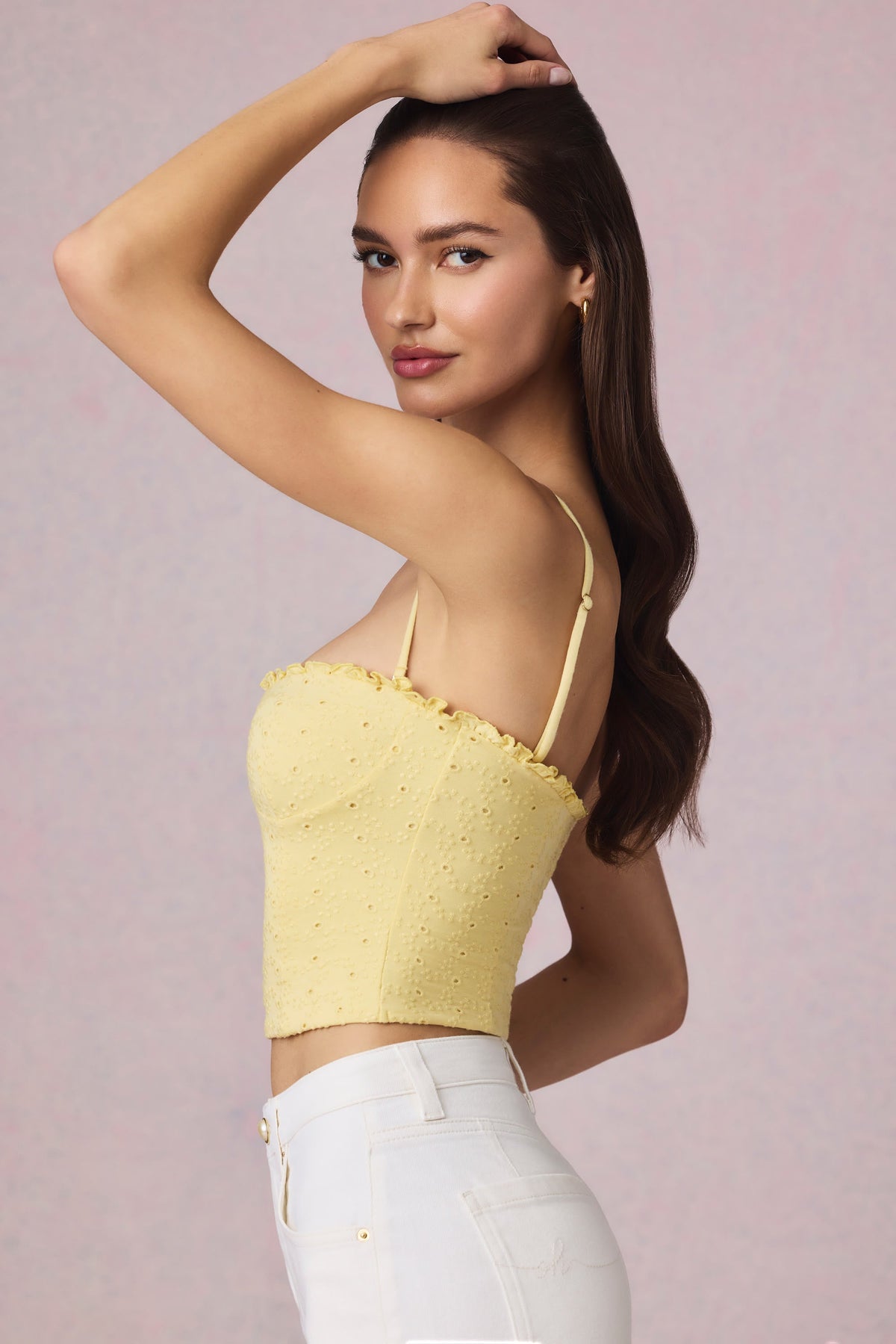 Chic Modal Broderie Anglaise Camisole Top in Lemon Yellow