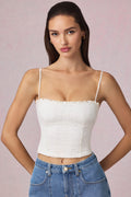 Chic Modal Broderie Anglaise Camisole Top in White