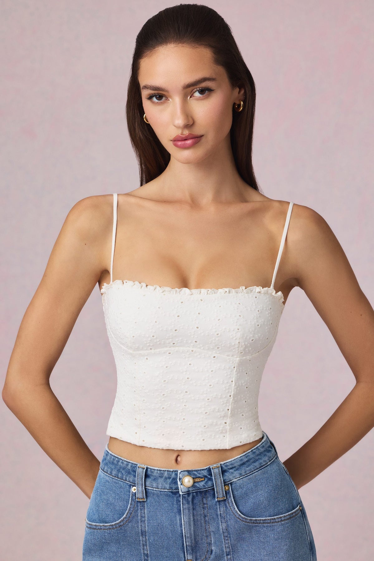 Chic Modal Broderie Anglaise Camisole Top in White