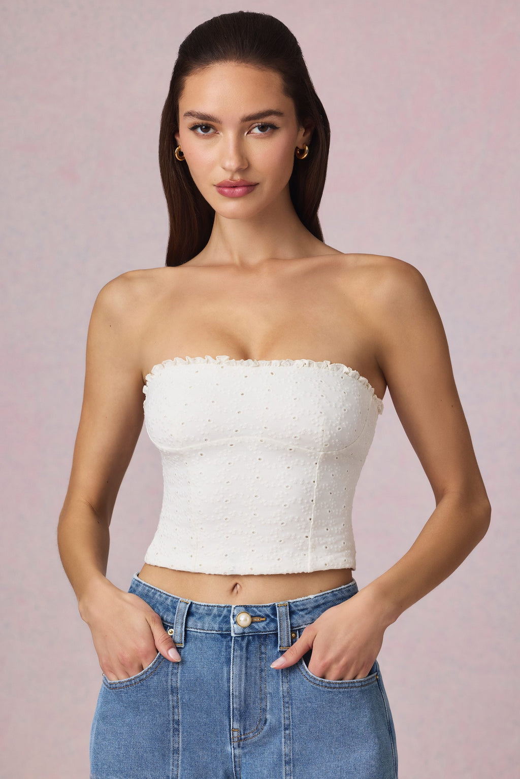 Chic Modal Broderie Anglaise Camisole Top in White