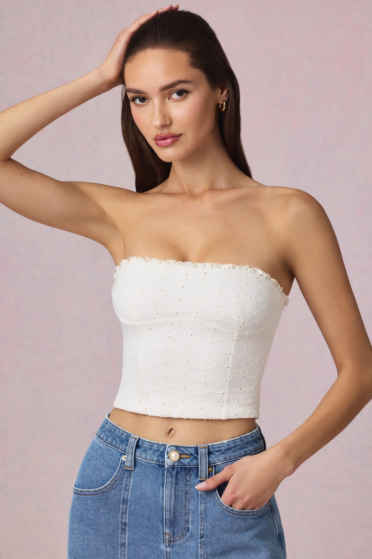 Chic Modal Broderie Anglaise Camisole Top in White