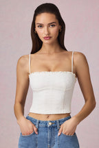 Chic Modal Broderie Anglaise Camisole Top in White