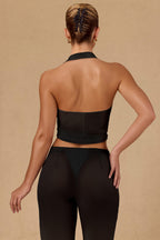 Chic Tie-Front Halterneck Crop Top in Black