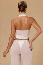 Chic Tie-Front Halterneck Crop Top in White