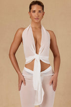 Chic Tie-Front Halterneck Crop Top in White