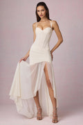 Chic Ruched Asymmetric Corset Gown in Ivory