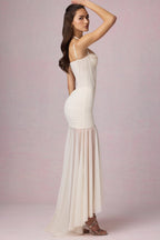 Chic Ruched Asymmetric Corset Gown in Ivory