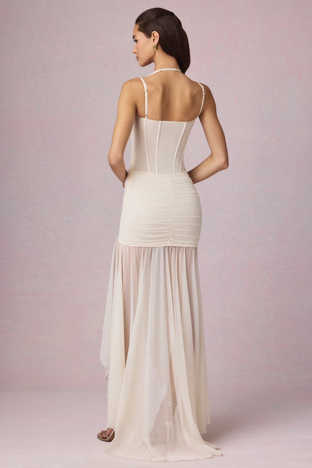 Chic Ruched Asymmetric Corset Gown in Ivory