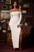 Chic Modal Off-Shoulder Open-Back Maxi Dress in Ivory