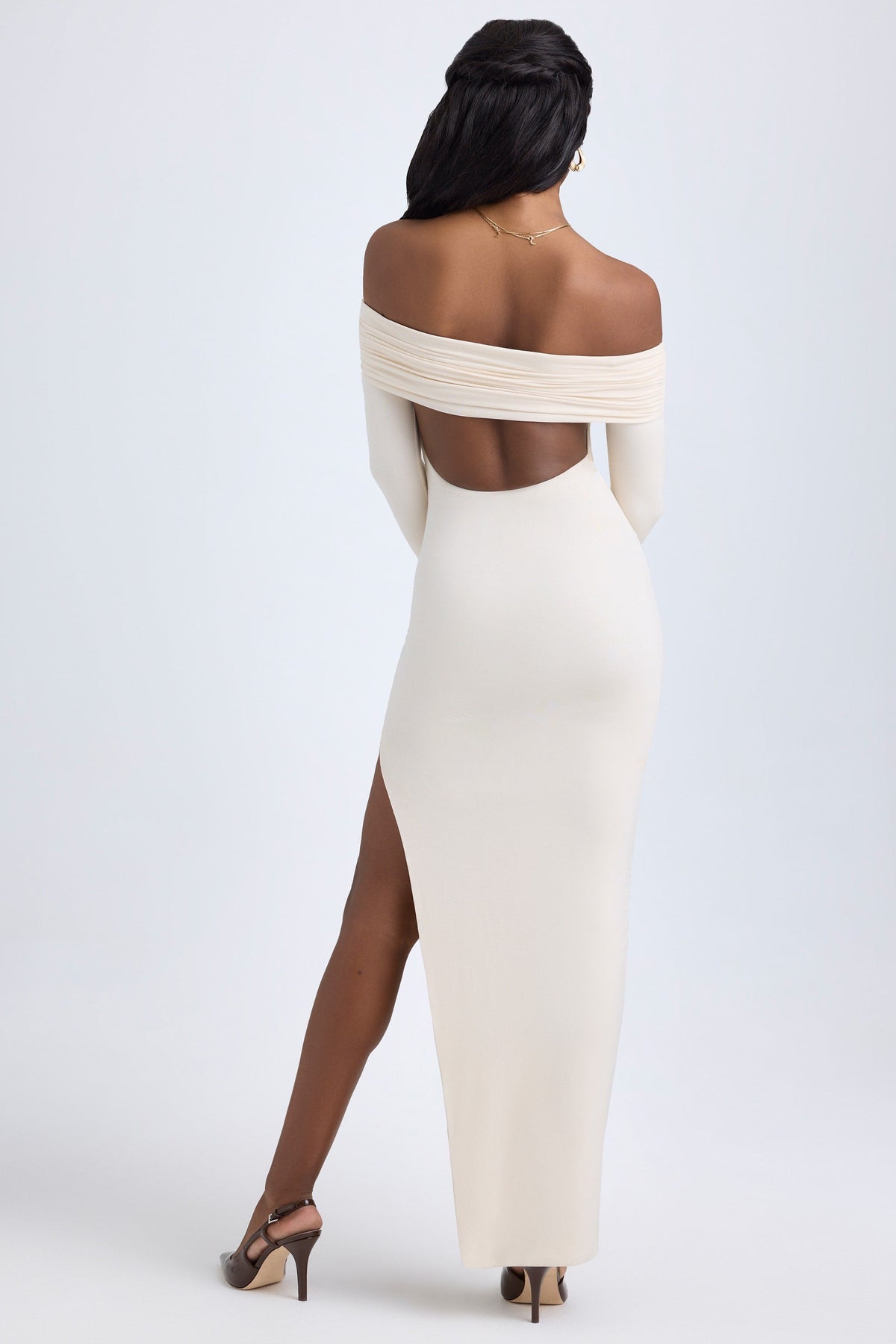 Chic Modal Off-Shoulder Open-Back Maxi Dress in Ivory