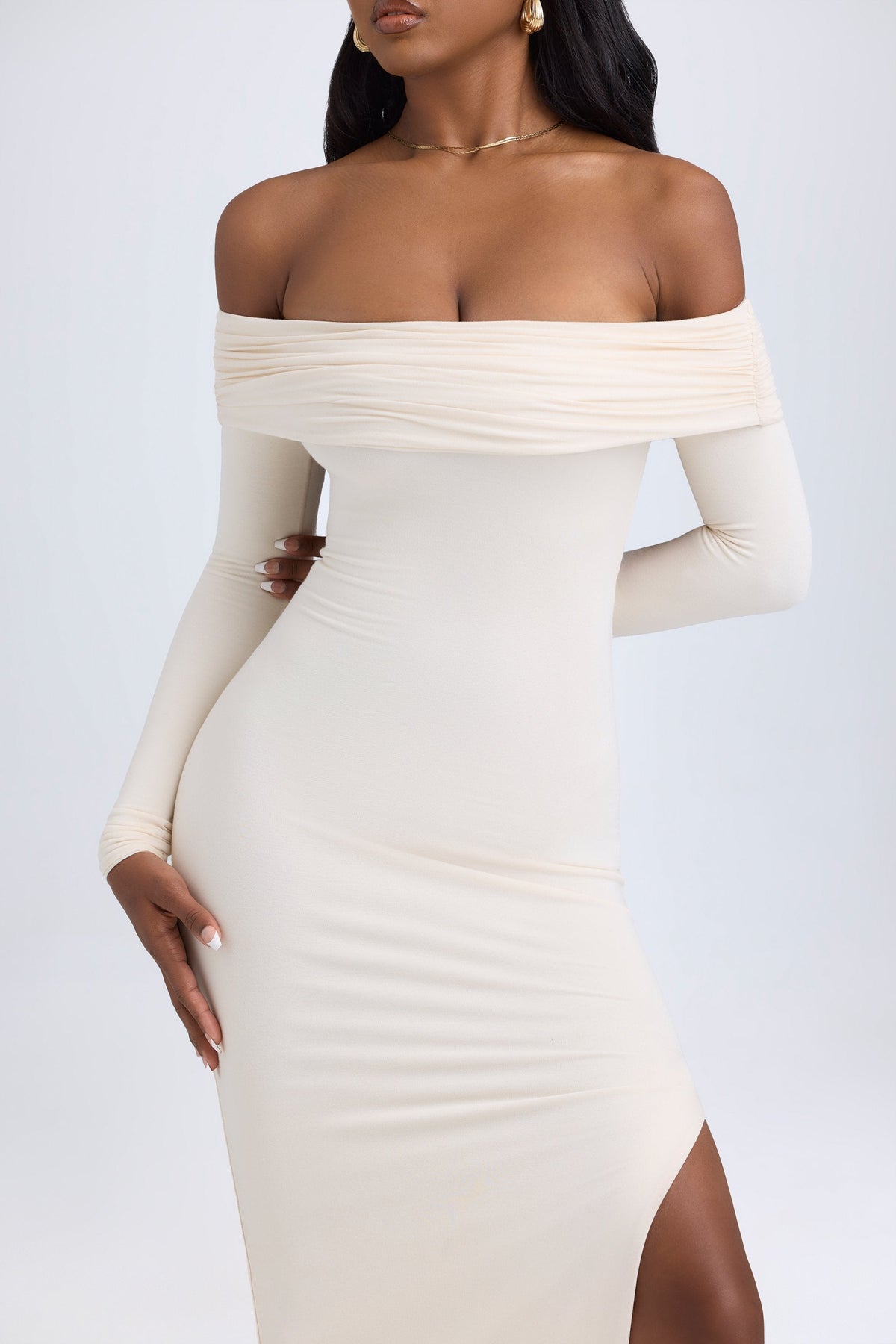 Chic Modal Off-Shoulder Open-Back Maxi Dress in Ivory
