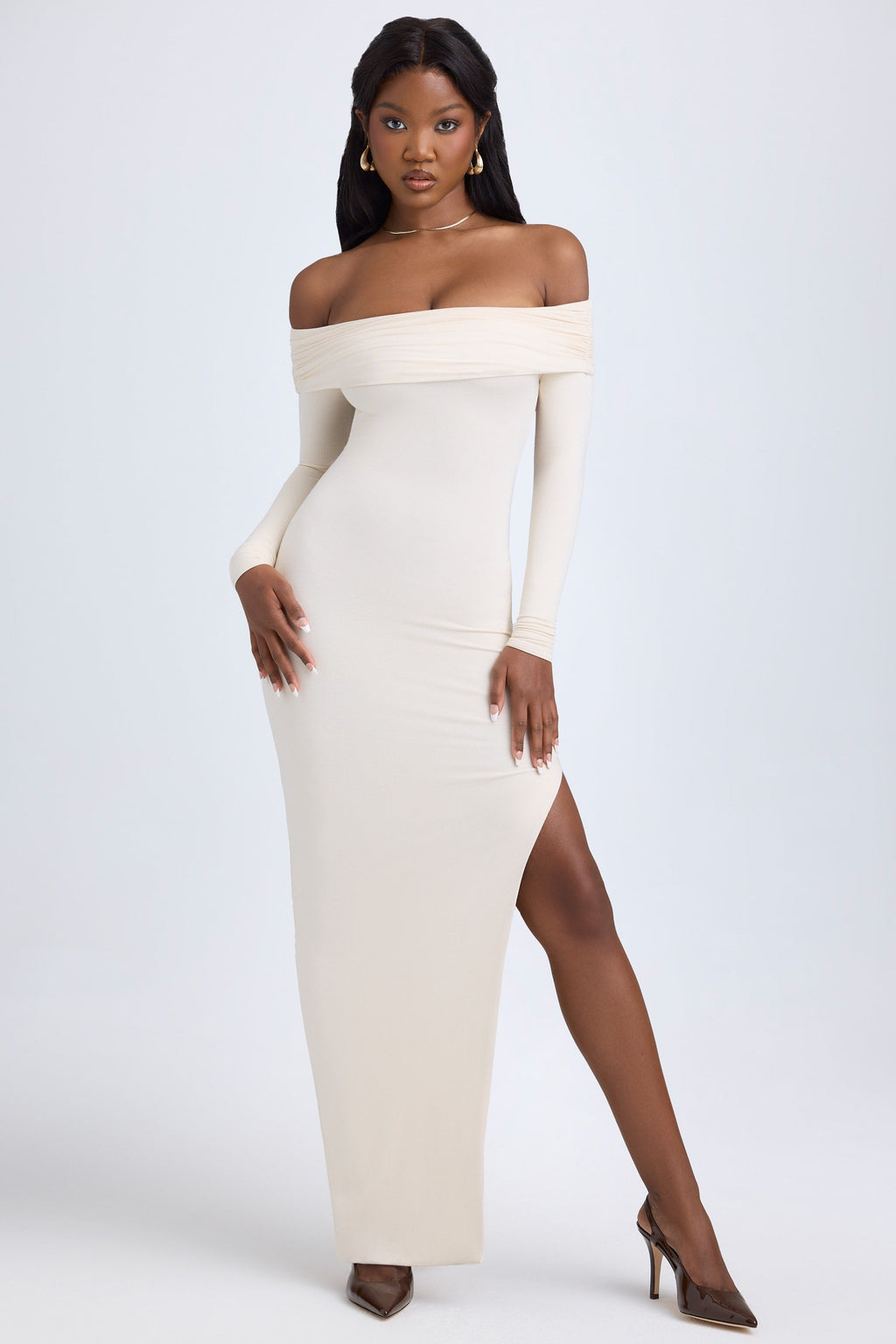 Chic Modal Off-Shoulder Open-Back Maxi Dress in Ivory