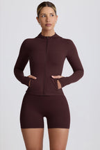 Chic Soft Active Hooded Mid-Layer Jacket in Chocolate