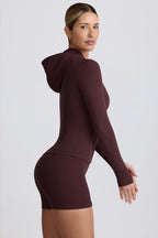 Chic Soft Active Hooded Mid-Layer Jacket in Chocolate