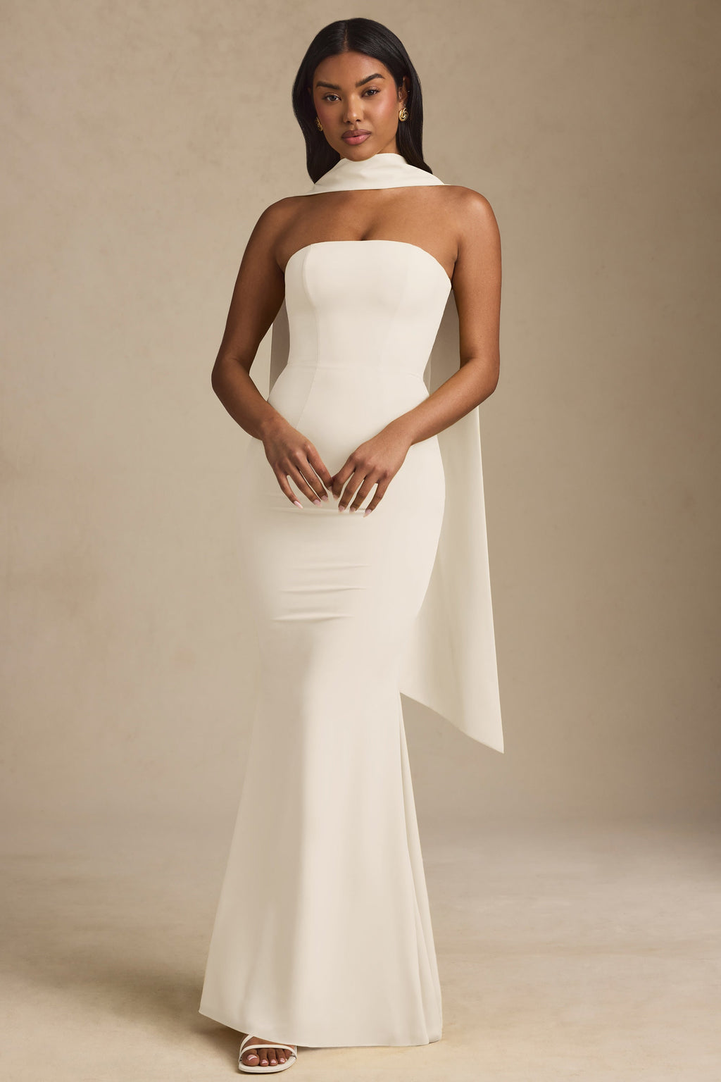 Chic Scarf-Detail Strapless Gown in Ivory