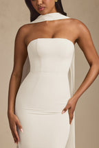 Chic Scarf-Detail Strapless Gown in Ivory