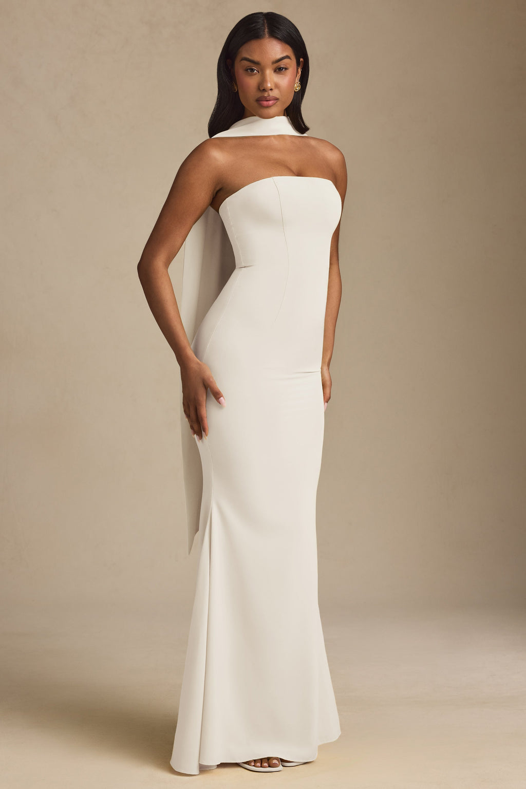 Chic Scarf-Detail Strapless Gown in Ivory