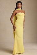 Chic Scarf-Detail Strapless Gown in Pastel Yellow