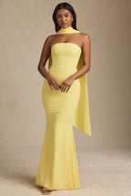Chic Scarf-Detail Strapless Gown in Pastel Yellow