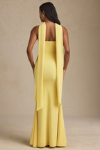 Chic Scarf-Detail Strapless Gown in Pastel Yellow