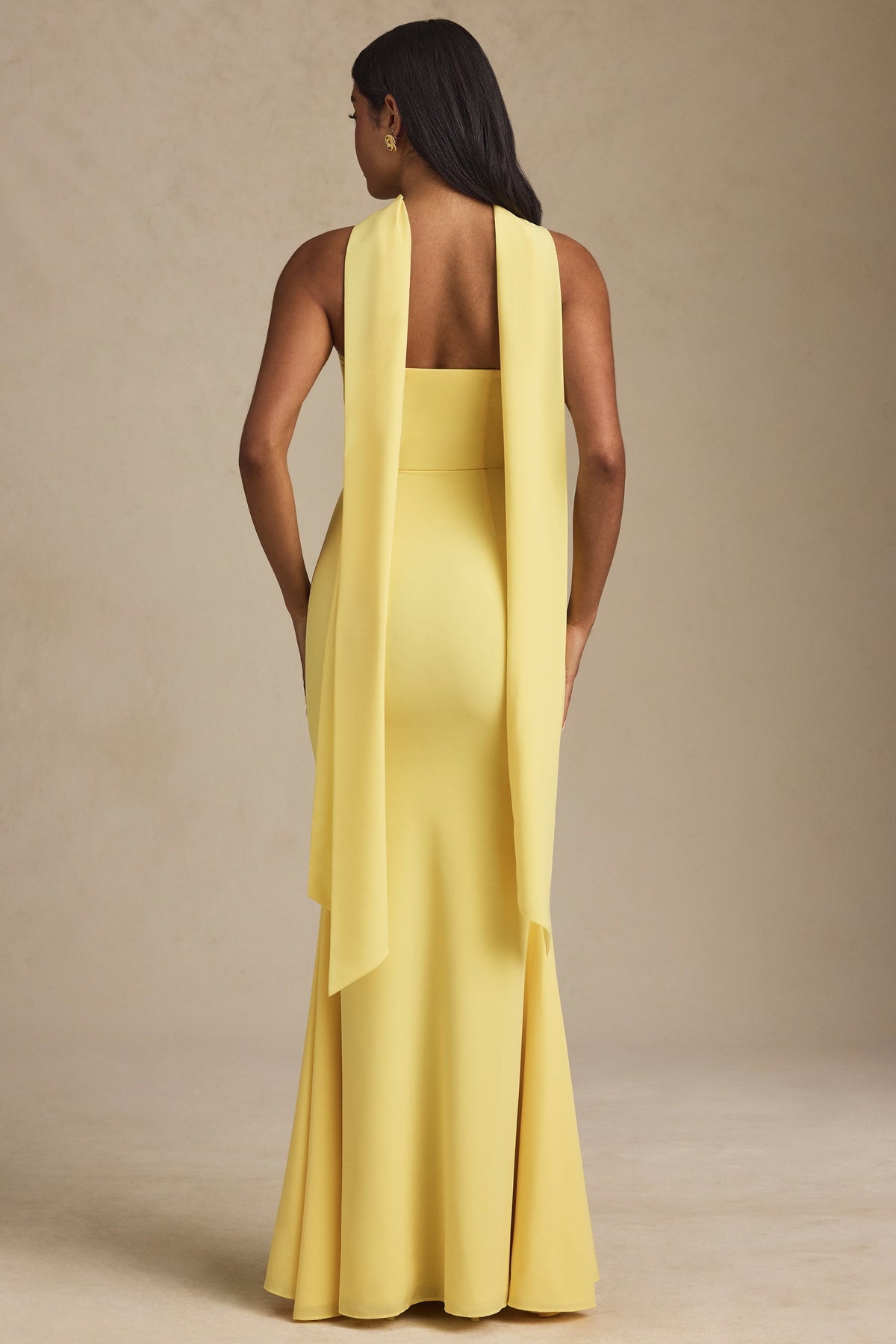 Chic Scarf-Detail Strapless Gown in Pastel Yellow