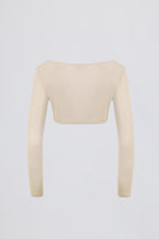 Chic Brushed Jersey V-Neck Crop Top in Ecru