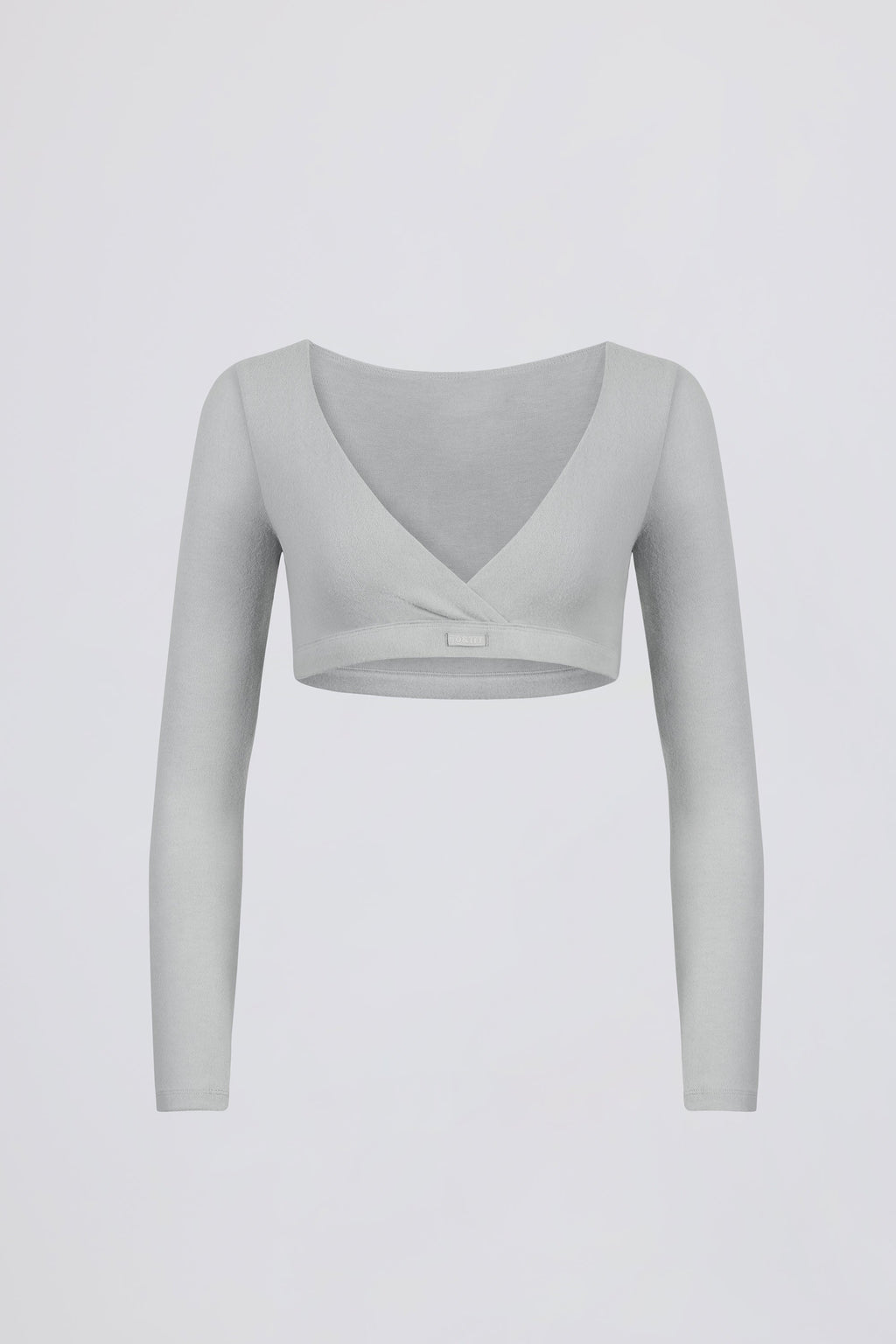 Chic Brushed Jersey V-Neck Crop Top in Fog Grey