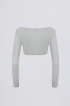 Chic Brushed Jersey V-Neck Crop Top in Fog Grey