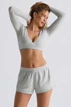 Chic Brushed Jersey V-Neck Crop Top in Fog Grey