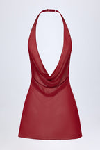 Chic Cowl-Neck Backless Mini Dress in Dark Cherry