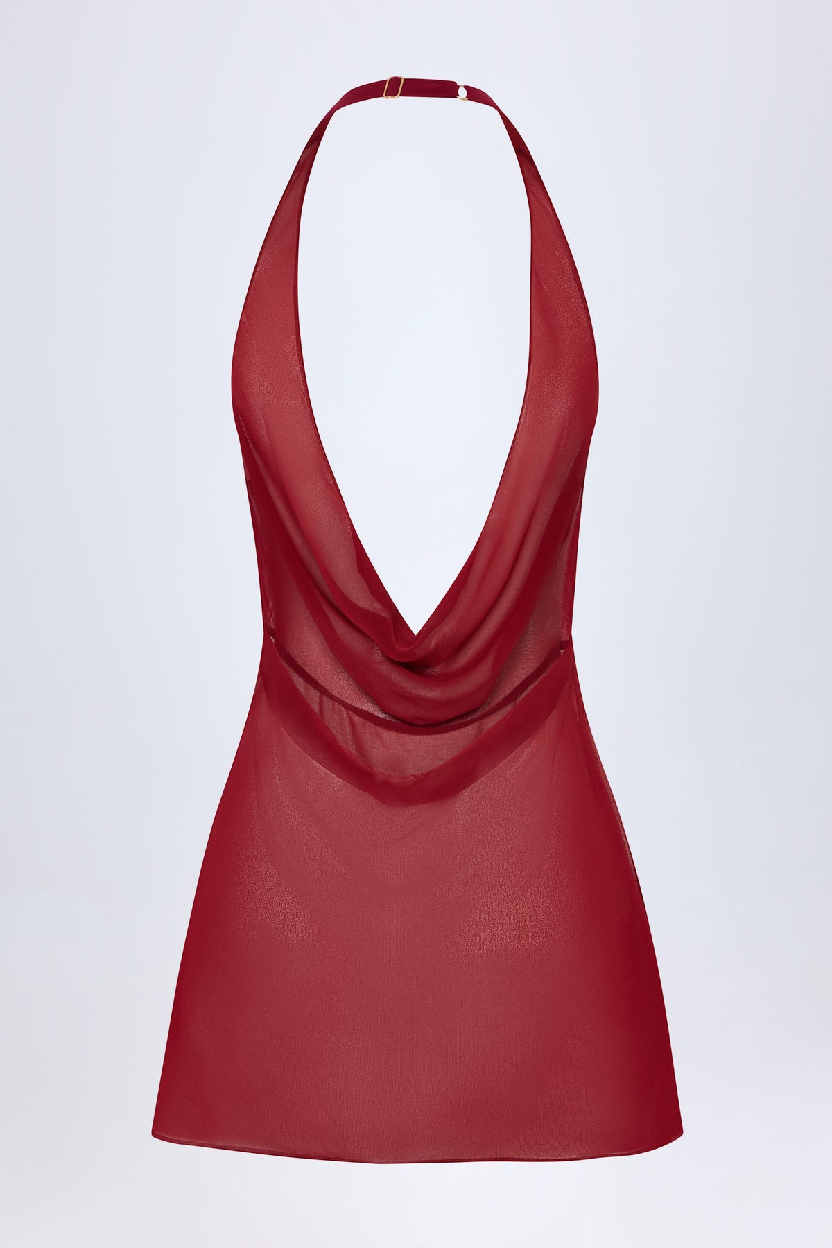 Chic Cowl-Neck Backless Mini Dress in Dark Cherry