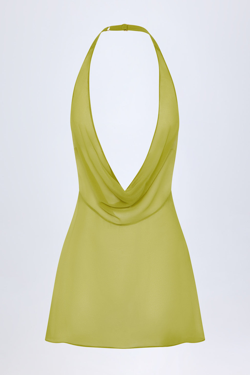 Chic Cowl-Neck Backless Mini Dress in Olive Green