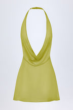 Chic Cowl-Neck Backless Mini Dress in Olive Green