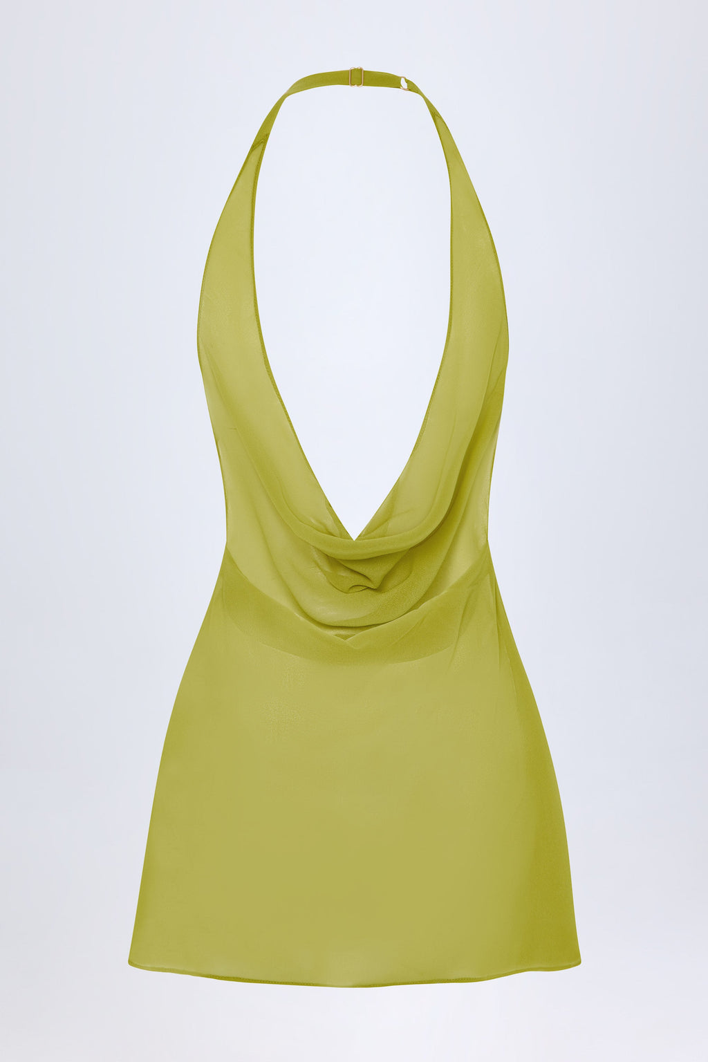 Chic Cowl-Neck Backless Mini Dress in Olive Green