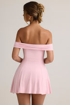Chic Modal Off-Shoulder A-Line Mini Dress in Baby Pink