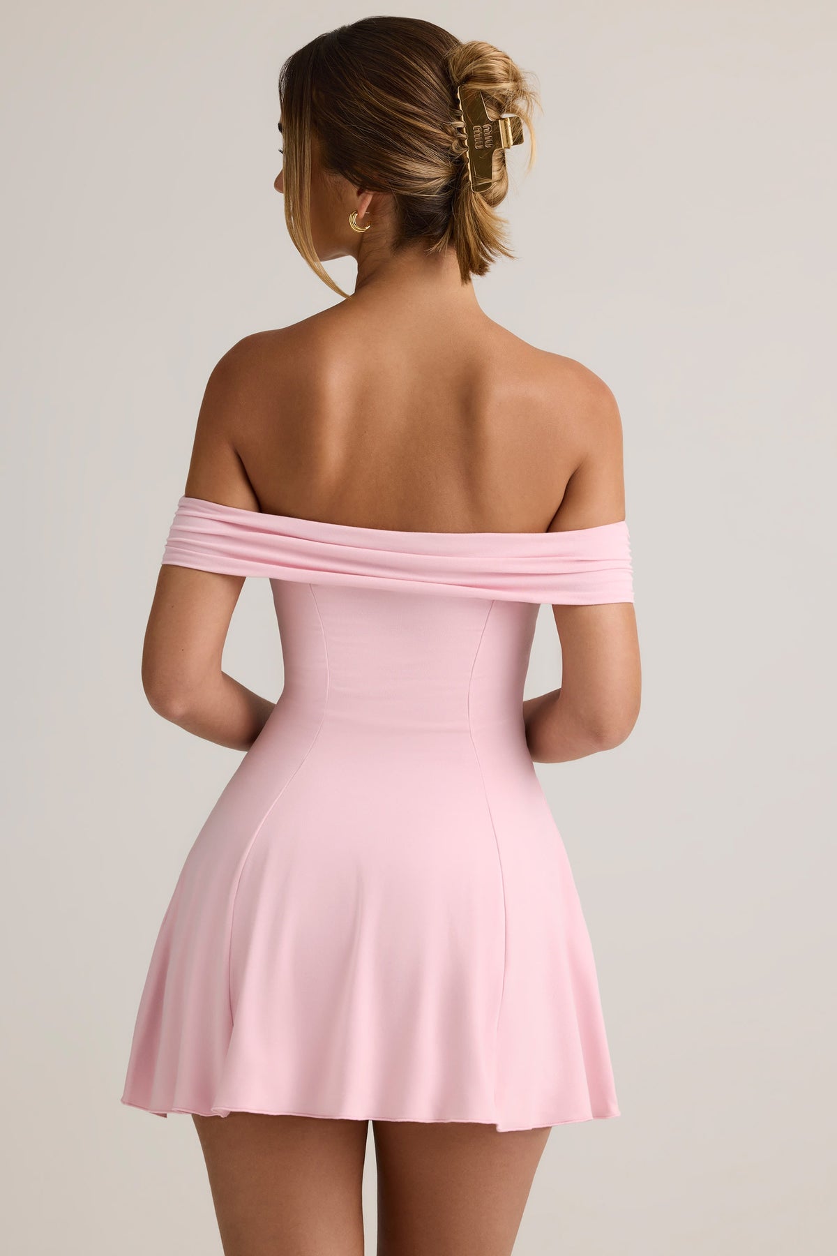 Chic Modal Off-Shoulder A-Line Mini Dress in Baby Pink