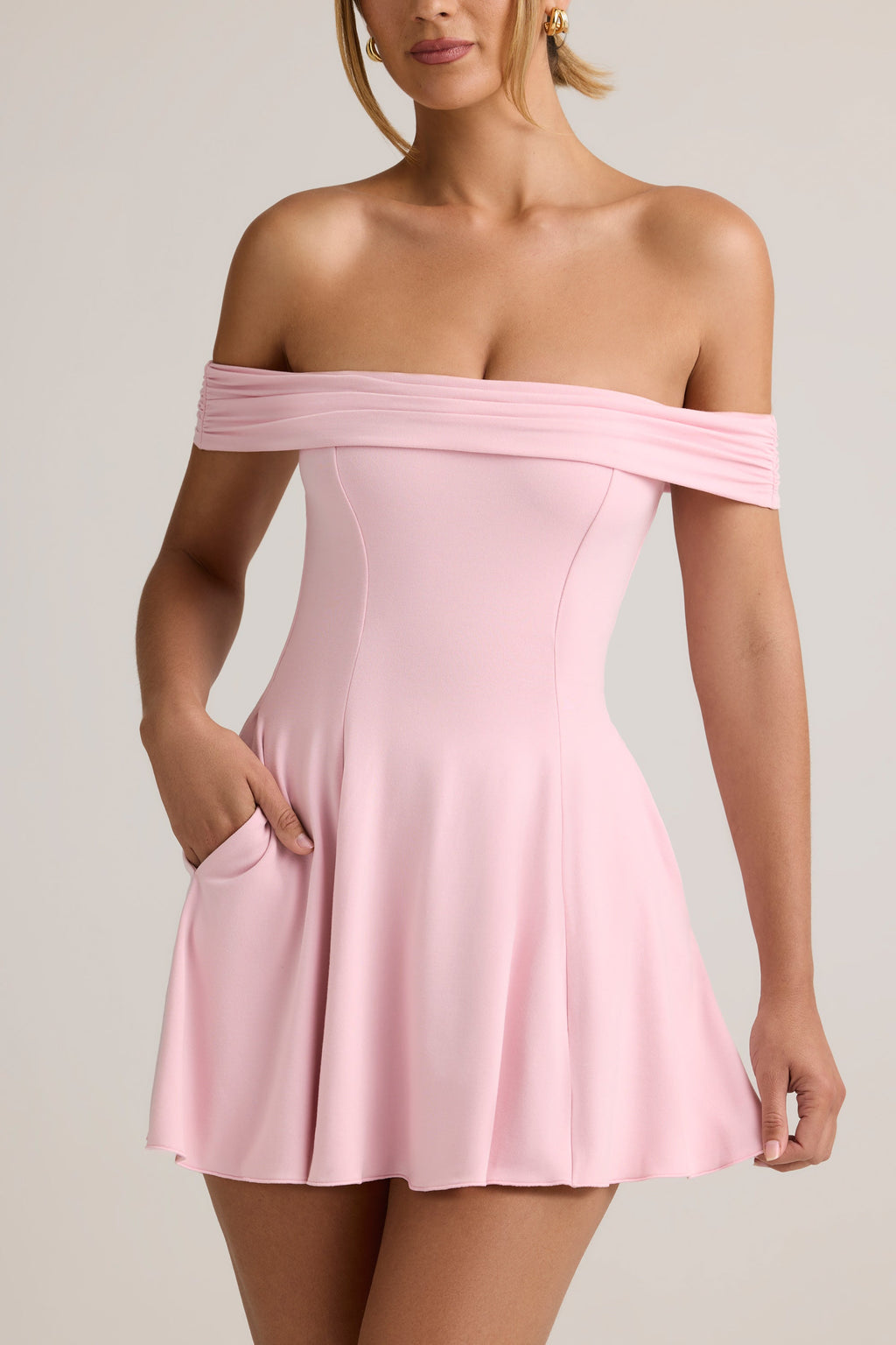 Chic Modal Off-Shoulder A-Line Mini Dress in Baby Pink