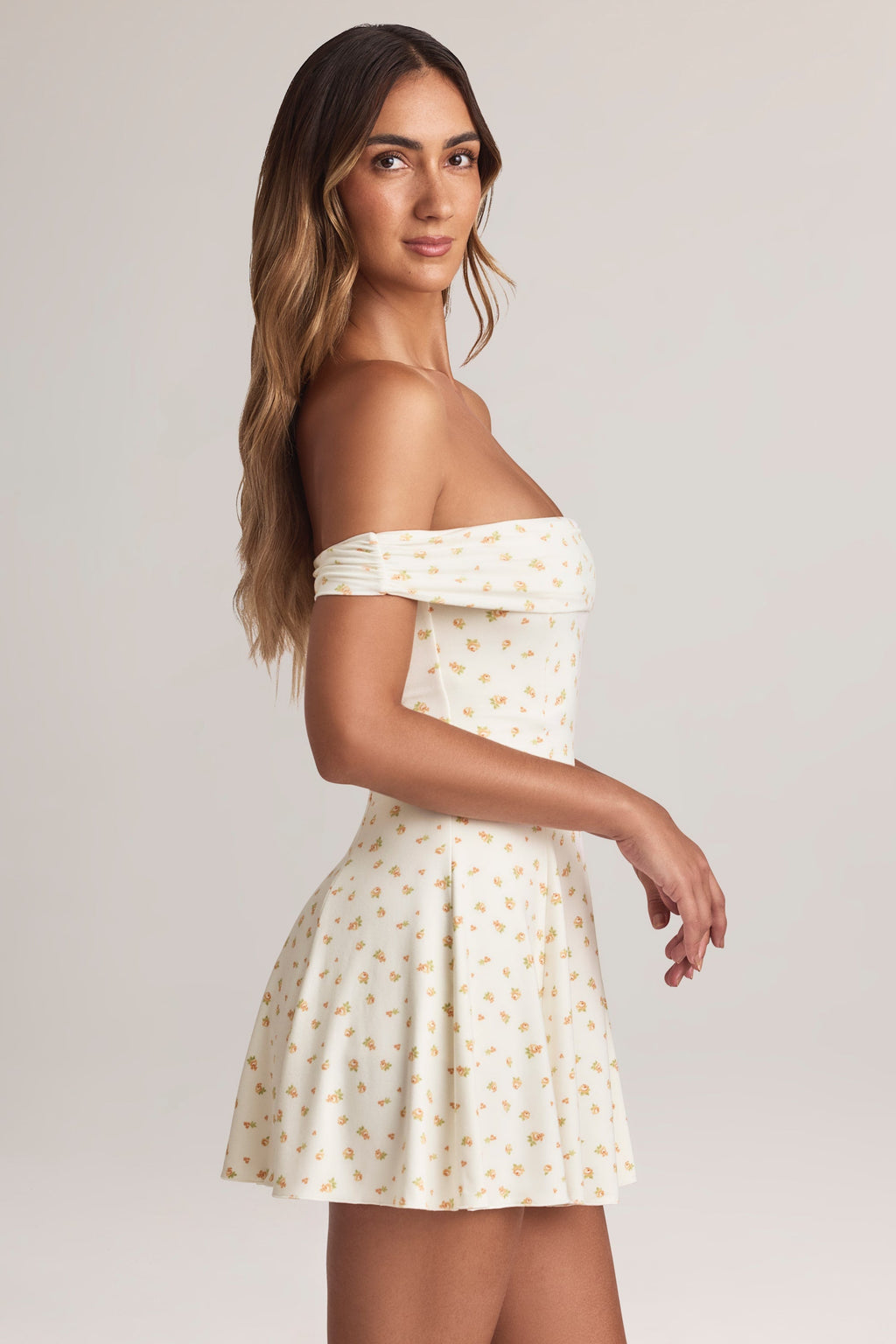 Chic Modal Off-Shoulder A-Line Mini Dress in Floral Print
