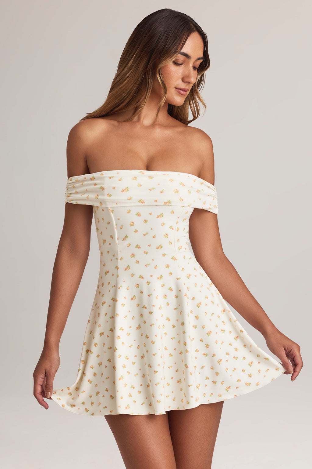 Chic Modal Off-Shoulder A-Line Mini Dress in Floral Print