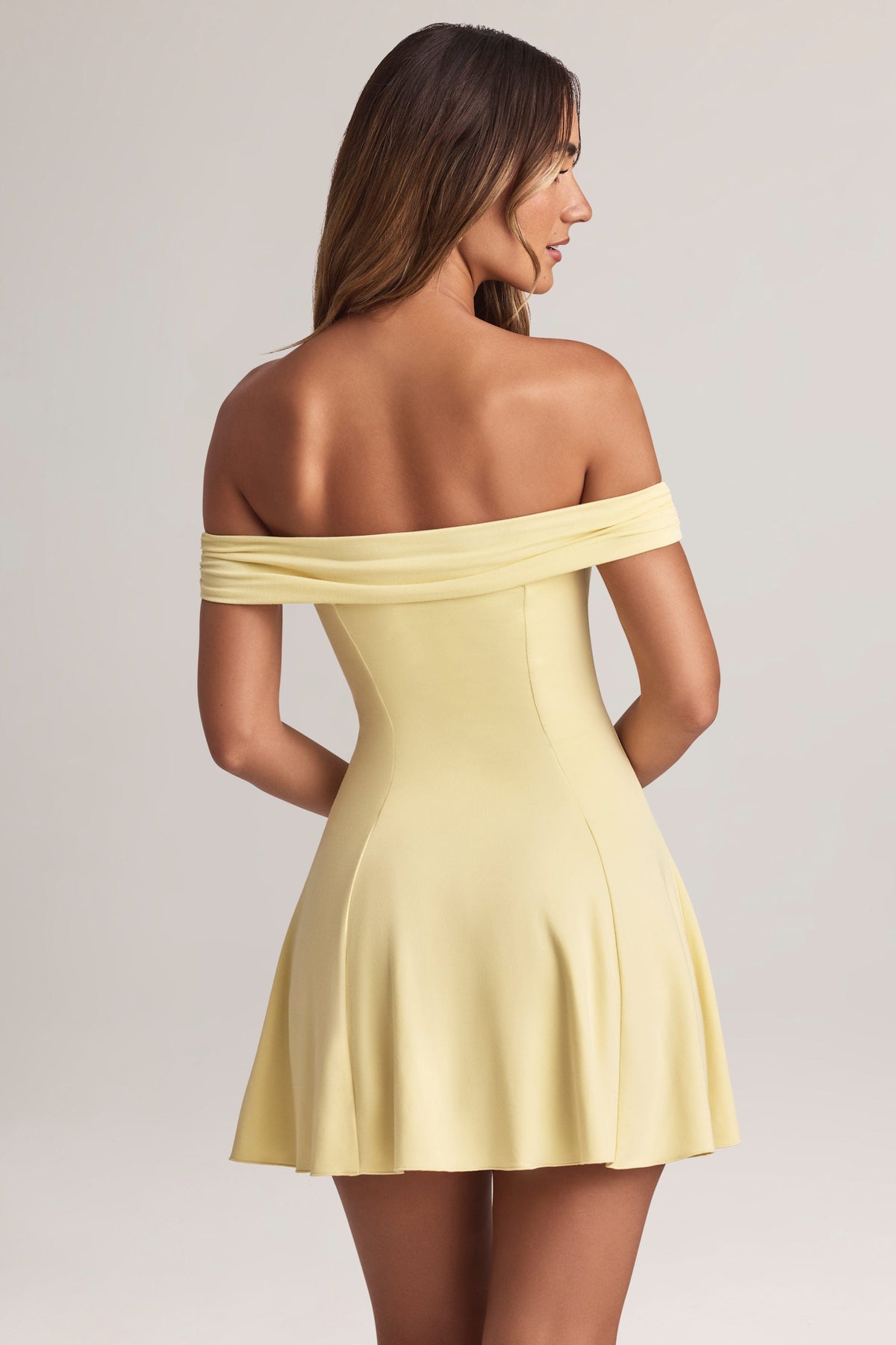 Chic Modal Off-Shoulder A-Line Mini Dress in Lemon Sherbet